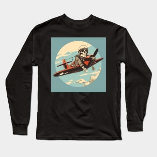 Skeleton Flying a Plane Long Sleeve T-Shirt